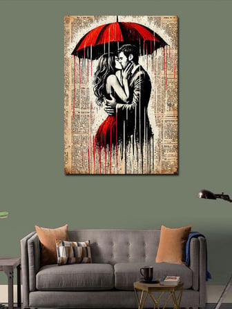 Kanvas Tablo Romantik Kırmızı Şemsiye
