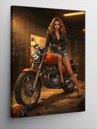 Kanvas Tablo Kadın Ve Motosiklet