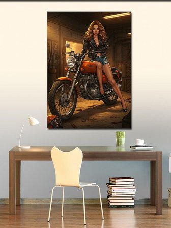 Kanvas Tablo Kadın Ve Motosiklet