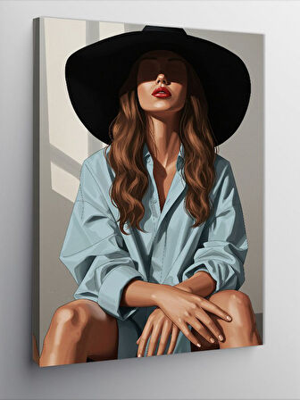 Kanvas Tablo Şapkalı Kadın Portresi