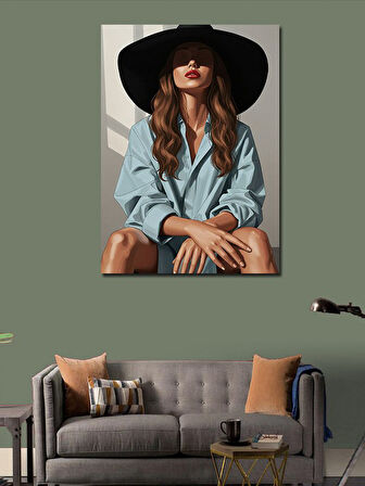 Kanvas Tablo Şapkalı Kadın Portresi