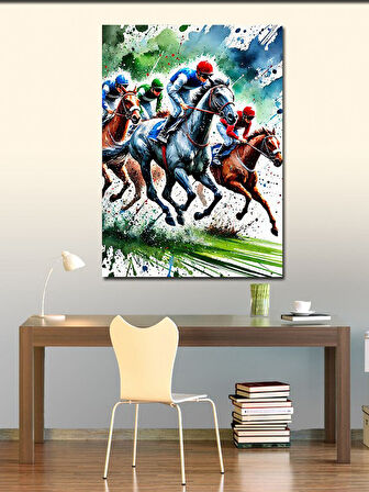 Kanvas Tablo Yarış Atları Ve Jokeyler