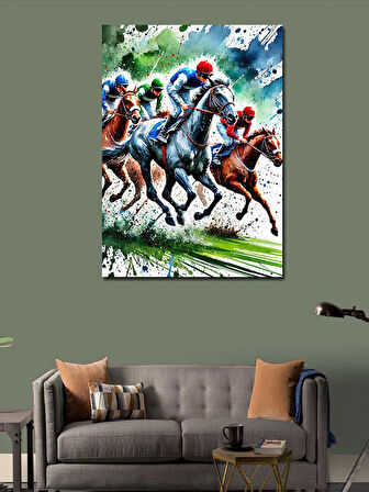 Kanvas Tablo Yarış Atları Ve Jokeyler