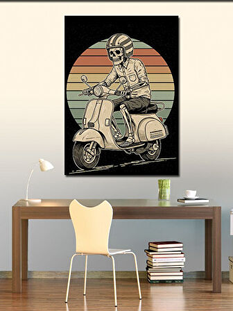 Kanvas Tablo Vintage Scooter Ve Çizgiler