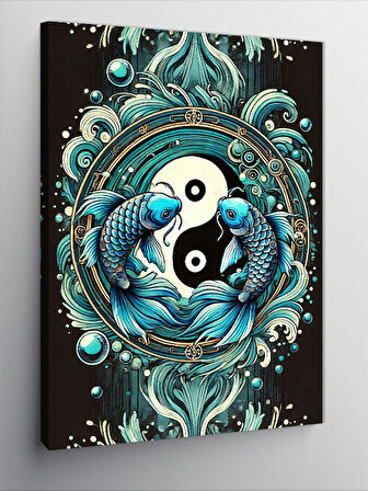 Kanvas Tablo Yin-Yang Ve Balık Tasarımı
