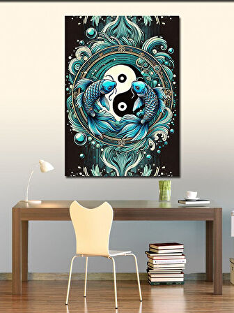 Kanvas Tablo Yin-Yang Ve Balık Tasarımı