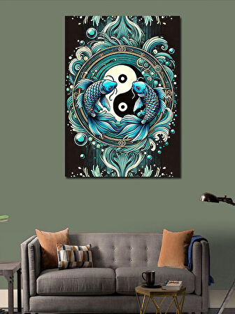 Kanvas Tablo Yin-Yang Ve Balık Tasarımı