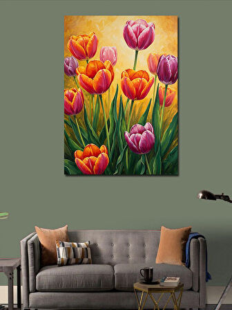 Kanvas Tablo Renkli Lale Çiçekleri