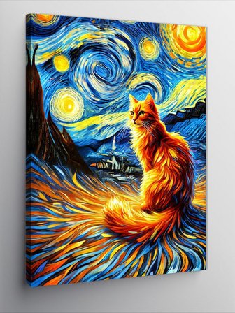 Kanvas Tablo Van Gogh Tarzı Kedi