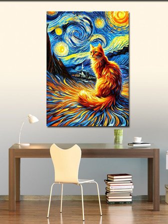 Kanvas Tablo Van Gogh Tarzı Kedi