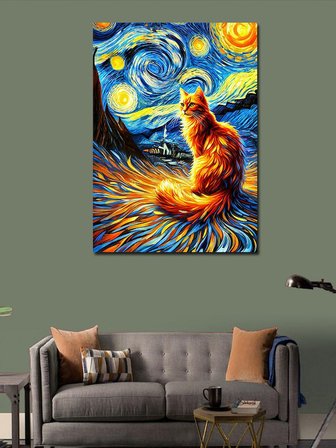 Kanvas Tablo Van Gogh Tarzı Kedi