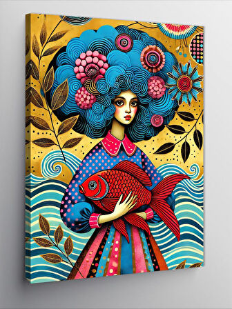 Kanvas Tablo Renkli Desenli Kadın Portresi