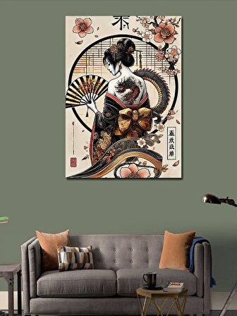 Kanvas Tablo Japon Geisha Ve Çiçekler
