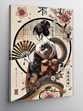 Kanvas Tablo Japon Geisha Ve Çiçekler