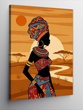 Kanvas Tablo Afrikalı Kadın Ve Çöl Manzarası