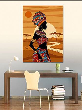 Kanvas Tablo Afrikalı Kadın Ve Çöl Manzarası