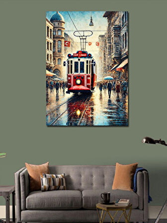 Kanvas Tablo Yağmurda İstanbul Tramvayı