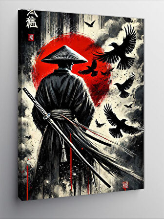 Kanvas Tablo Kırmızı Ay Ve Samuray