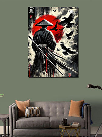 Kanvas Tablo Kırmızı Ay Ve Samuray
