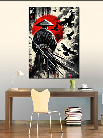 Kanvas Tablo Kırmızı Ay Ve Samuray
