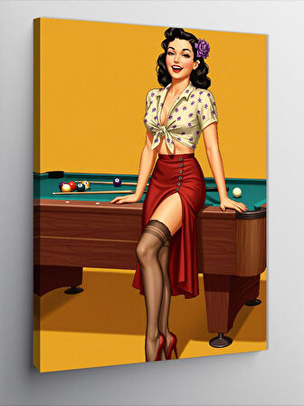 Kanvas Tablo Bilardo Masasında Kadın