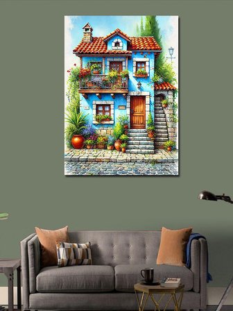 Kanvas Tablo Masalsı Mavi Ev