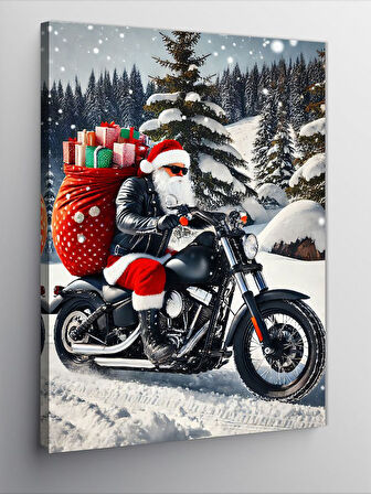 Kanvas Tablo Kardan Adamlı Noel Baba Ve Motorsiklet