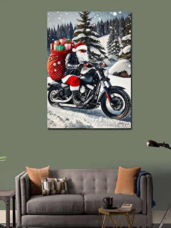 Kanvas Tablo Kardan Adamlı Noel Baba Ve Motorsiklet