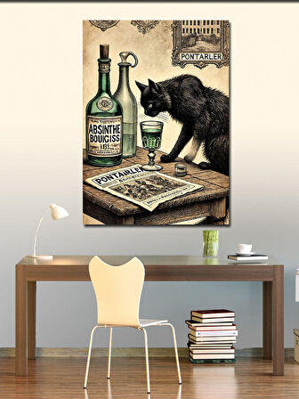 Kanvas Tablo Absinthe Ve Kara Kedi Teması