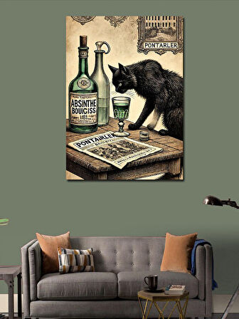 Kanvas Tablo Absinthe Ve Kara Kedi Teması