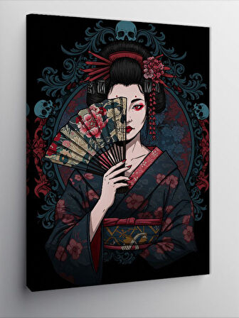 Kanvas Tablo Geleneksel Japon Kadın Ve Yelpaze