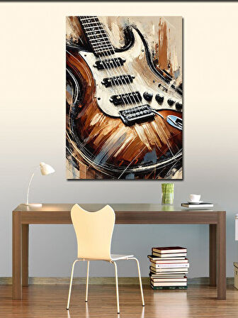 Kanvas Tablo Elektro Gitar Ve Ahşap Doku