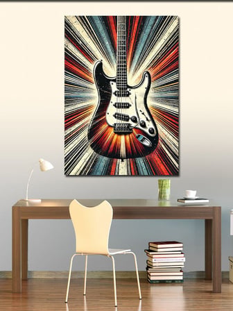 Kanvas Tablo Elektro Gitar Ve Renkli Işıklar
