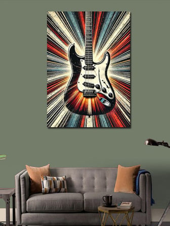 Kanvas Tablo Elektro Gitar Ve Renkli Işıklar