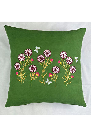 Çiçek Desenli Nakışlı Kırlent Kılıfı Fermuarlı 40x40 2'li