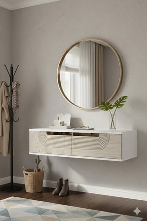 DA1202BTG MEYRA Dresuar ve Antre Rafı BEYAZ-TRAVERTEN-GOLD 120CM