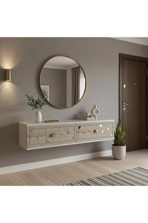 DA1207BTG MOKA Dresuar ve Antre Rafı BEYAZ-TRAVERTEN-GOLD 120CM