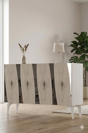KA1213BTS ELİPS Konsol ve Tv Sehpası Beyaz-Traverten-Silver 120cm