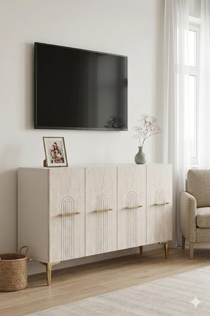 KA1215BT İDA Konsol ve Tv Sehpası Beyaz-Traverten 120cm