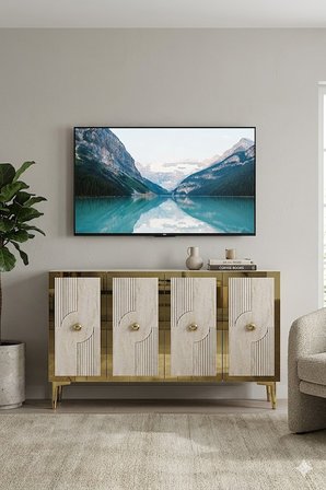 KA1216BTG PEGA Konsol ve Tv Sehpası Beyaz-Traverten-Gold 120cm