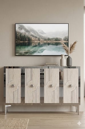 KA1216BTS PEGA Konsol ve Tv Sehpası Beyaz-Traverten-Silver 120cm