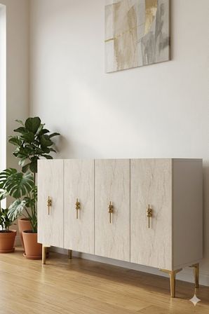 KA1217BTG SALKIM Konsol ve Tv Sehpası Beyaz-Traverten-Gold 120cm