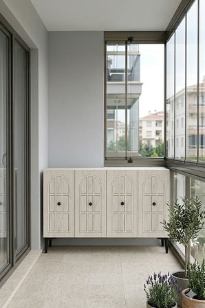 KA1218BT WİNDO Konsol ve Tv Sehpası Beyaz-Traverten 120cm