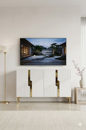KA1228BG EVVA Konsol ve Tv Sehpası Beyaz-Gold 120cm
