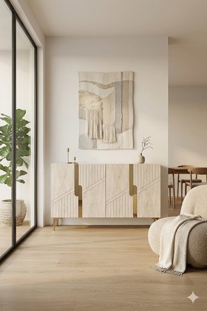 KA1228BTG EVVA Konsol ve Tv Sehpası Beyaz-Traverten-Gold 120cm