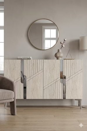 KA1228BTS EVVA Konsol ve Tv Sehpası Beyaz-Traverten-Silver 120cm