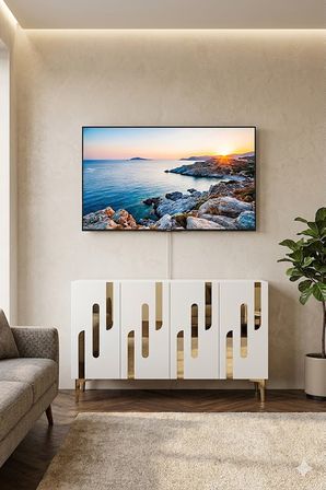 KA1229BG ECE Konsol ve Tv Sehpası Beyaz-Gold 120cm