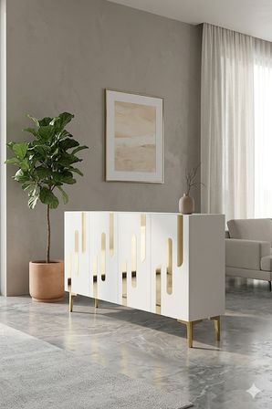 KA1229BG ECE Konsol ve Tv Sehpası Beyaz-Gold 120cm