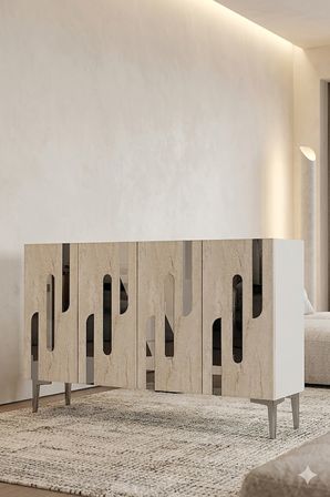 KA1229BTS ECE Konsol ve Tv Sehpası Beyaz-Traverten-Silver 120cm