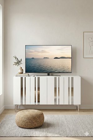 KA1230BS MİA Konsol ve Tv Sehpası Beyaz-Silver 120cm